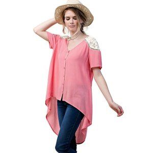 Kori America Lace Shoulder Blouse, Pink